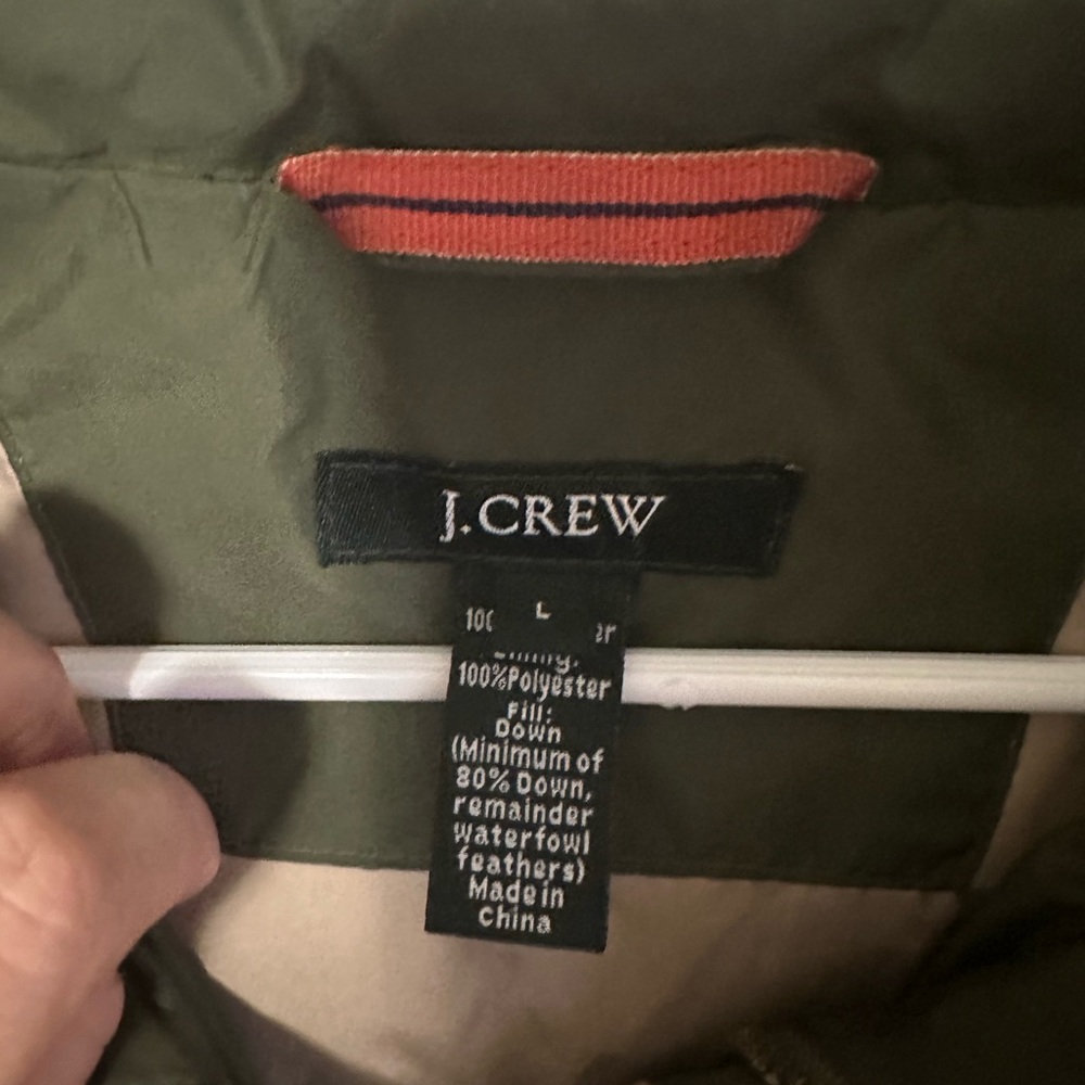 Mens J.Crew down green vest, GUC, size Large